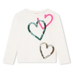 Billieblush White and Sequin Heart Graphic L/S Shirt