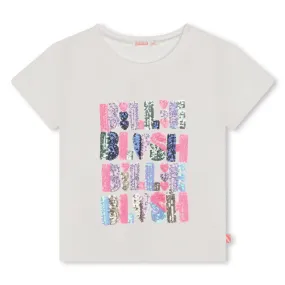 Billieblush White Sequin Logo SS Shirt