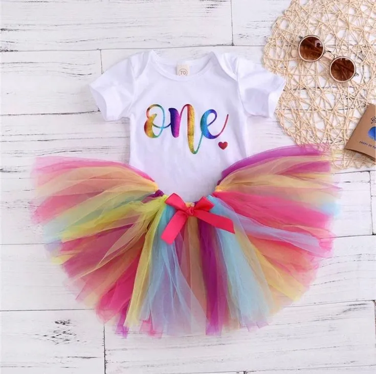 Birthday Outfit Romper with Rainbow/ Unicorn Tutu #1000950