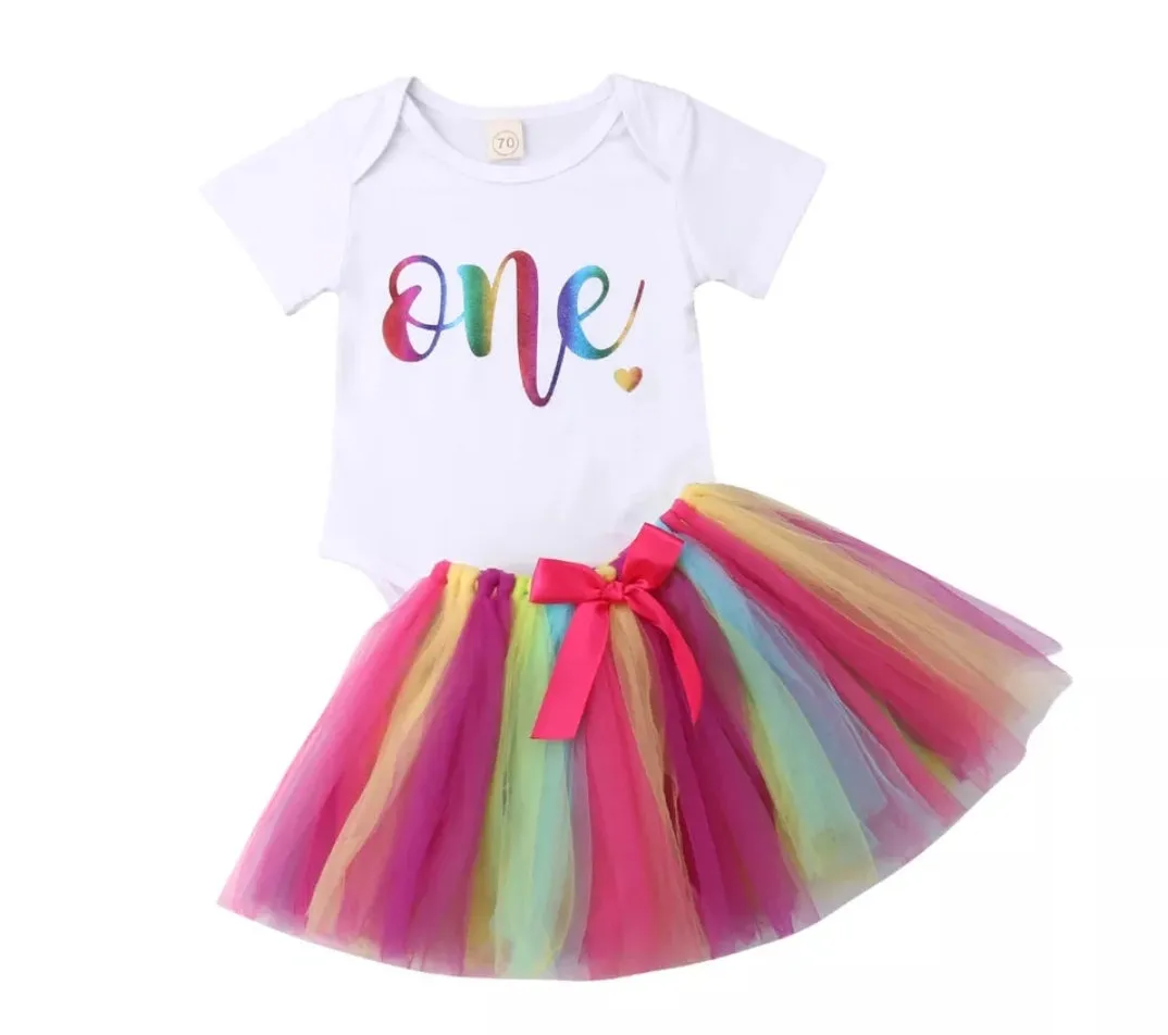 Birthday Outfit Romper with Rainbow/ Unicorn Tutu #1000950