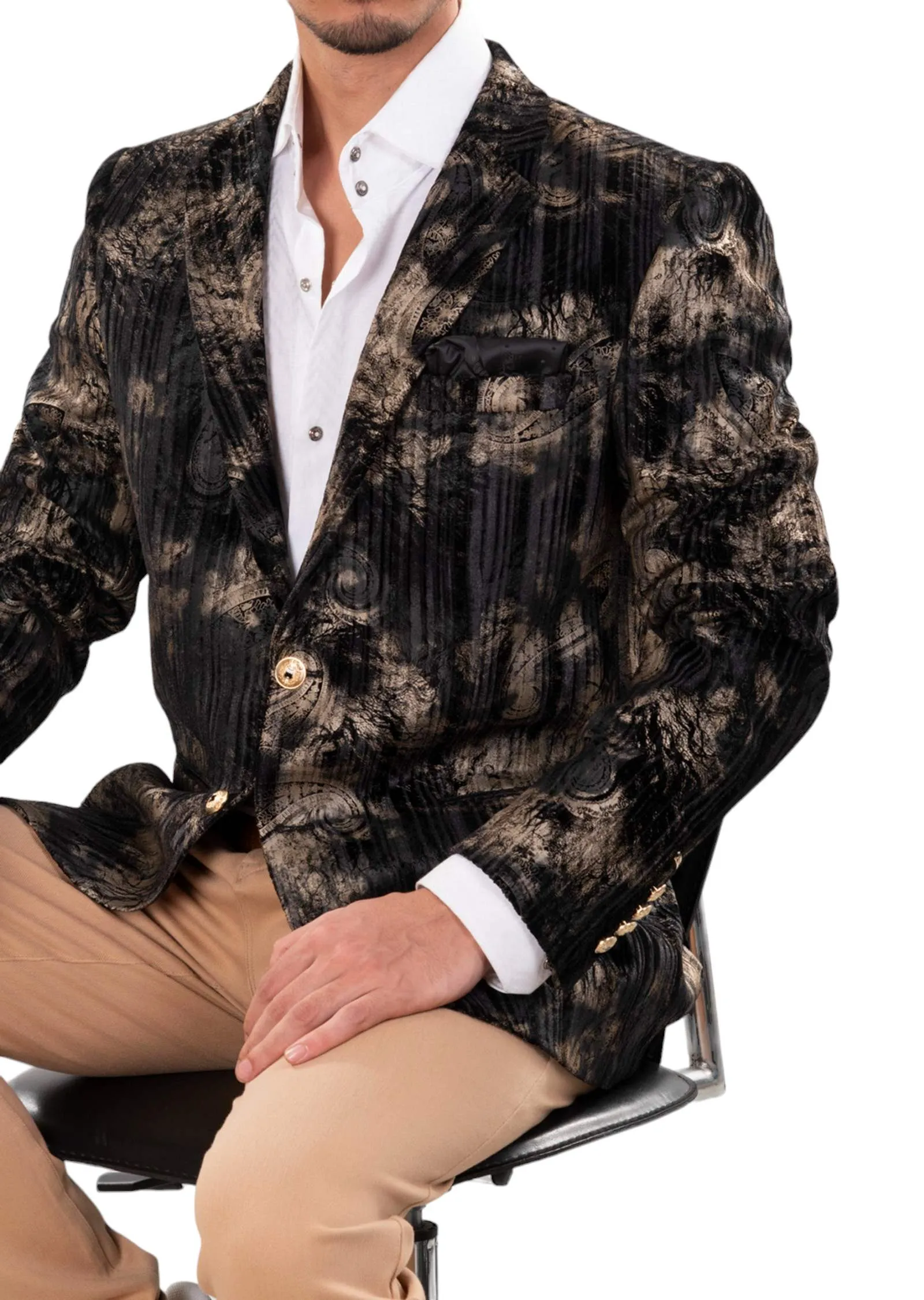 Black Gold Paisley Velvet Blazer