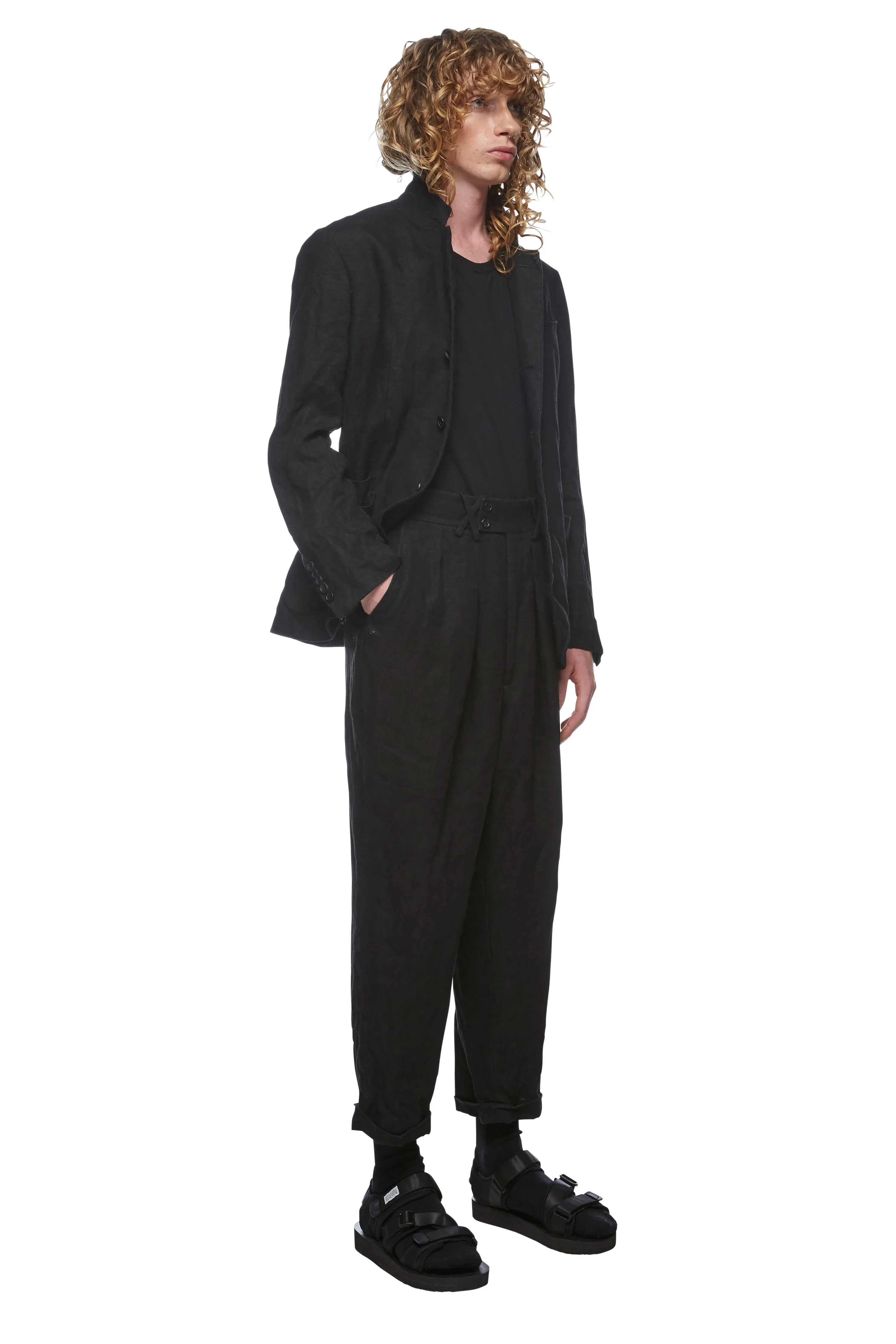 Black Linen Drop Crotch Pant