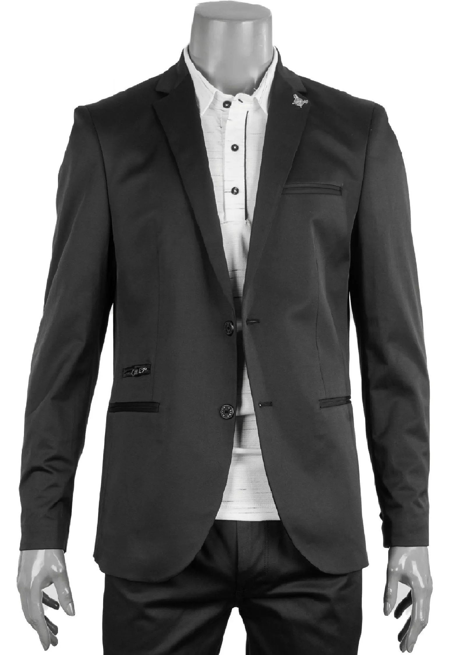 Black Loop Detailed Zipper Blazer