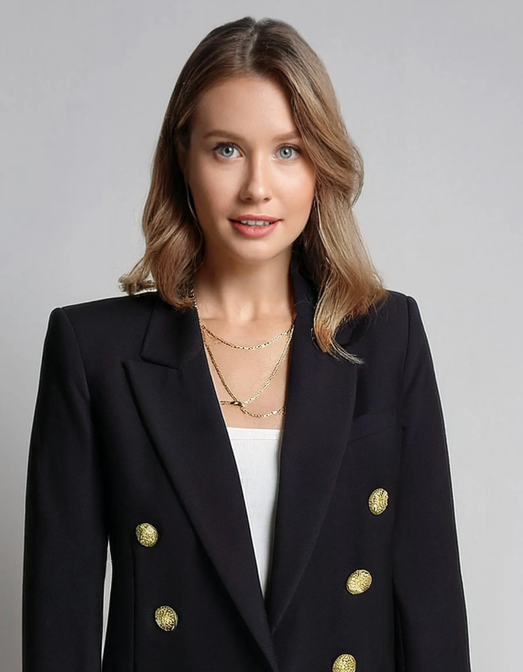 Black Structured Double-Breasted Blazer