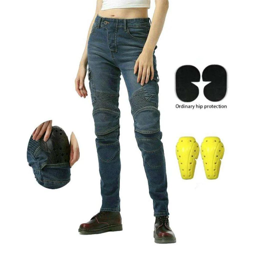 Bleached women biker jeans