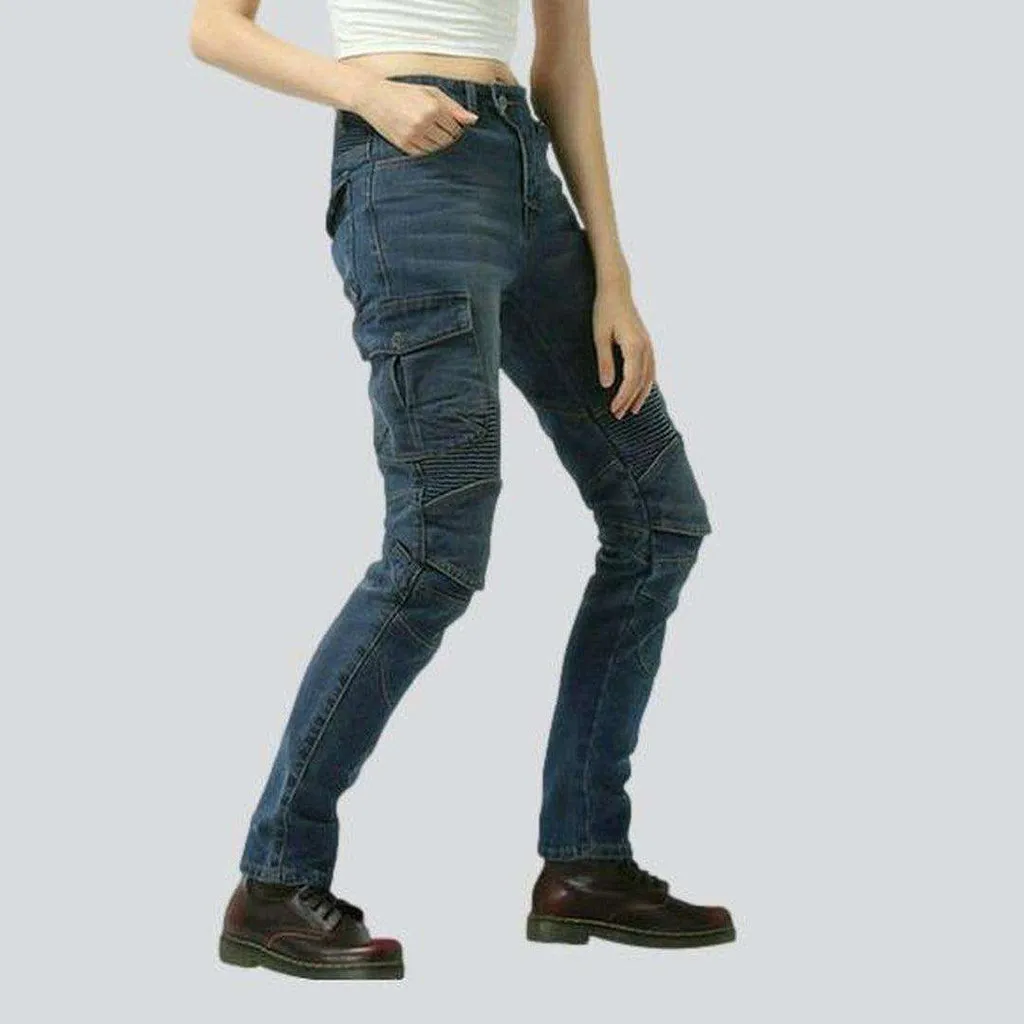 Bleached women biker jeans