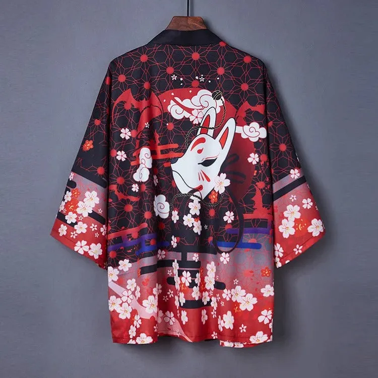 Blossom Sakura Fox Mask Wind Kimono Outerwear