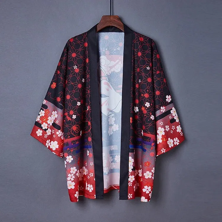 Blossom Sakura Fox Mask Wind Kimono Outerwear