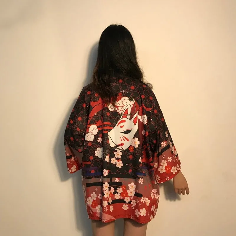 Blossom Sakura Fox Mask Wind Kimono Outerwear