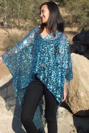 Blue Sequin Kimono Asymmetrical Cropped Top