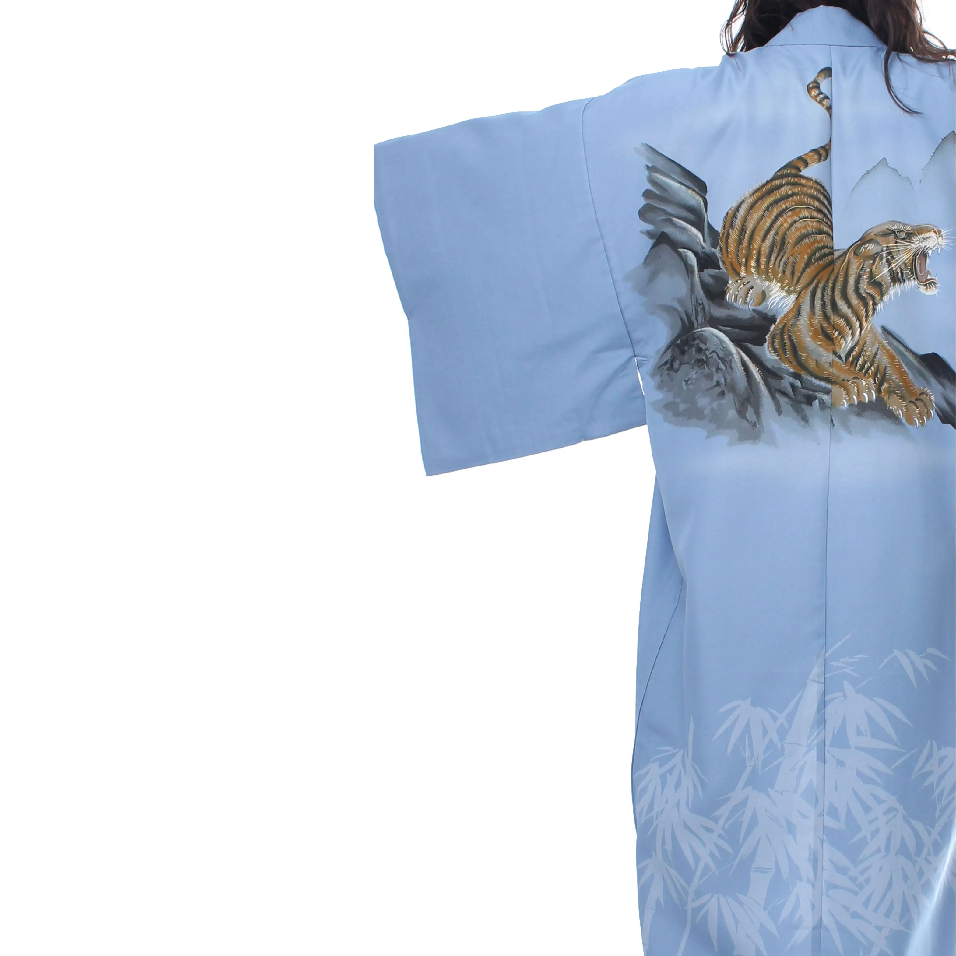 Blue Synthetic Kimono with Tiger