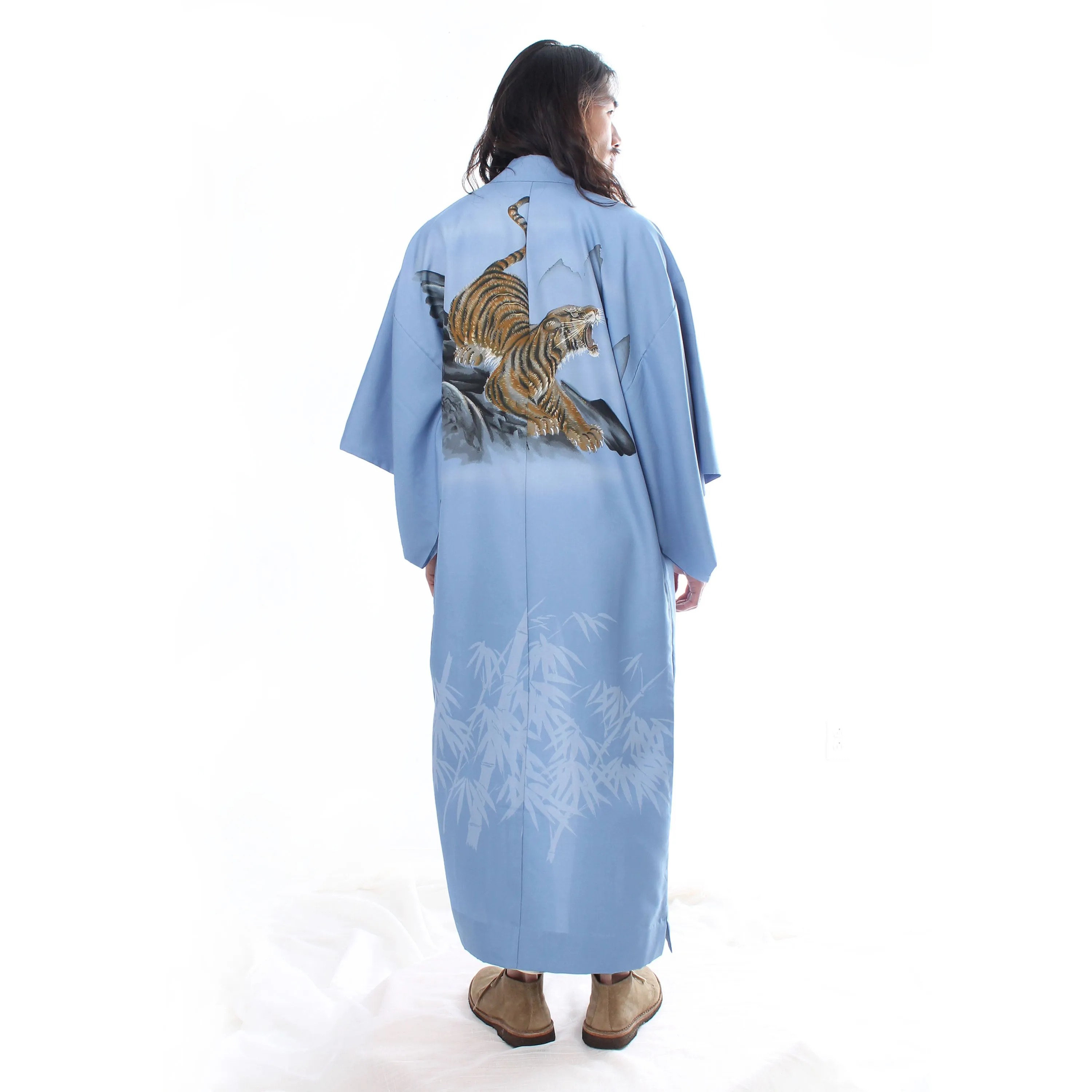 Blue Synthetic Kimono with Tiger