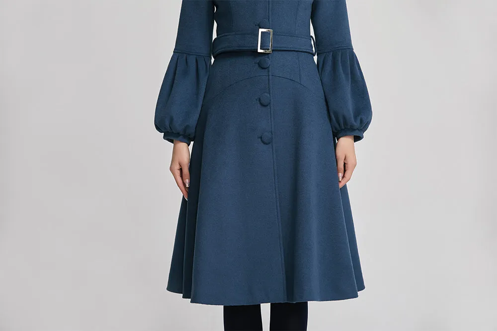 Blue women single breasted winter warm coat with pockets 2261