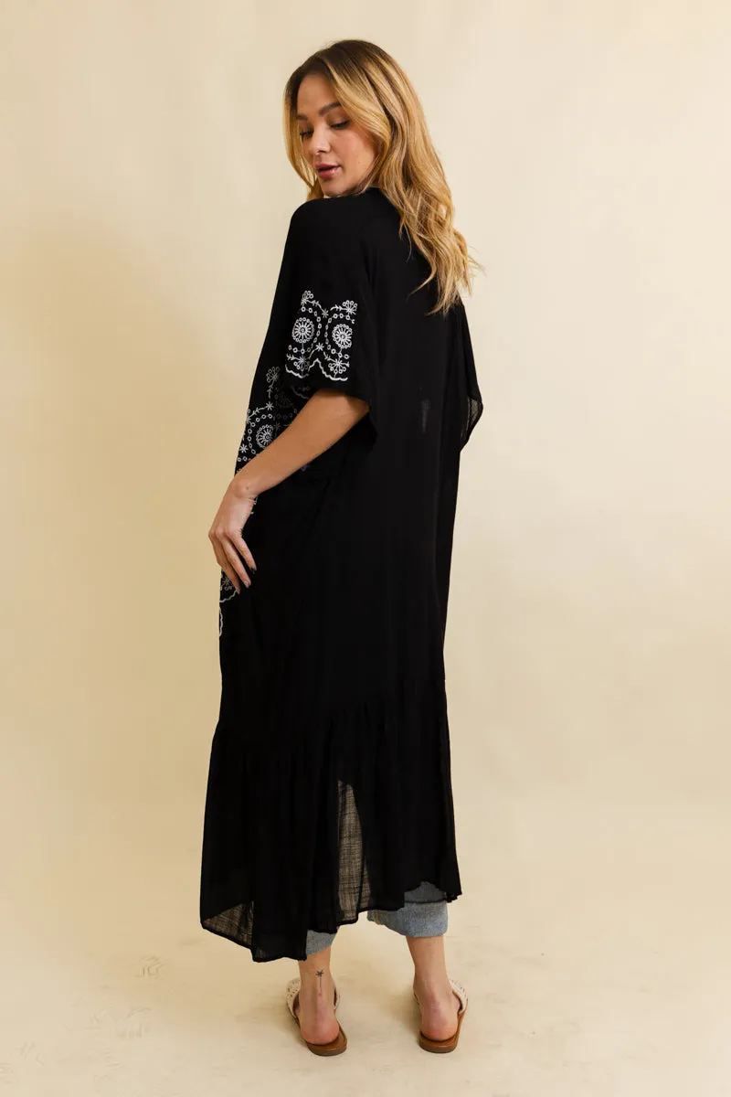 Boho Tribal Embroidered Longline Kimono