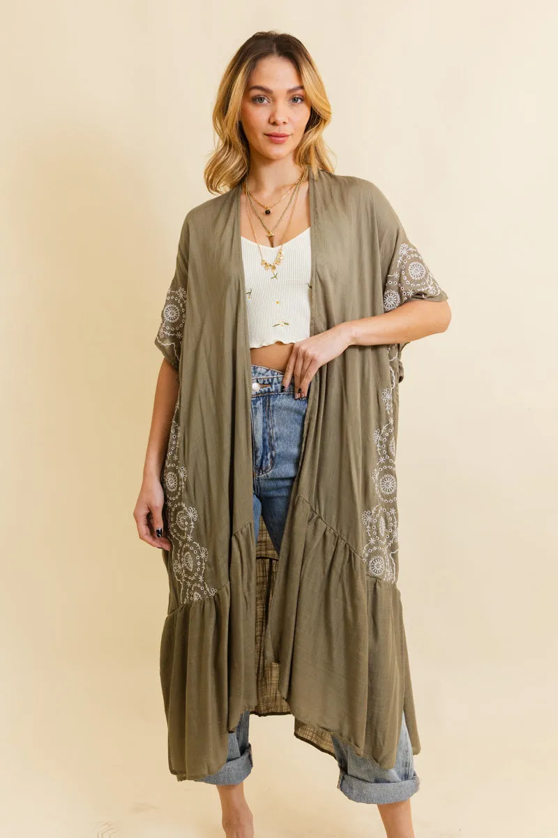 Boho Tribal Embroidered Longline Kimono