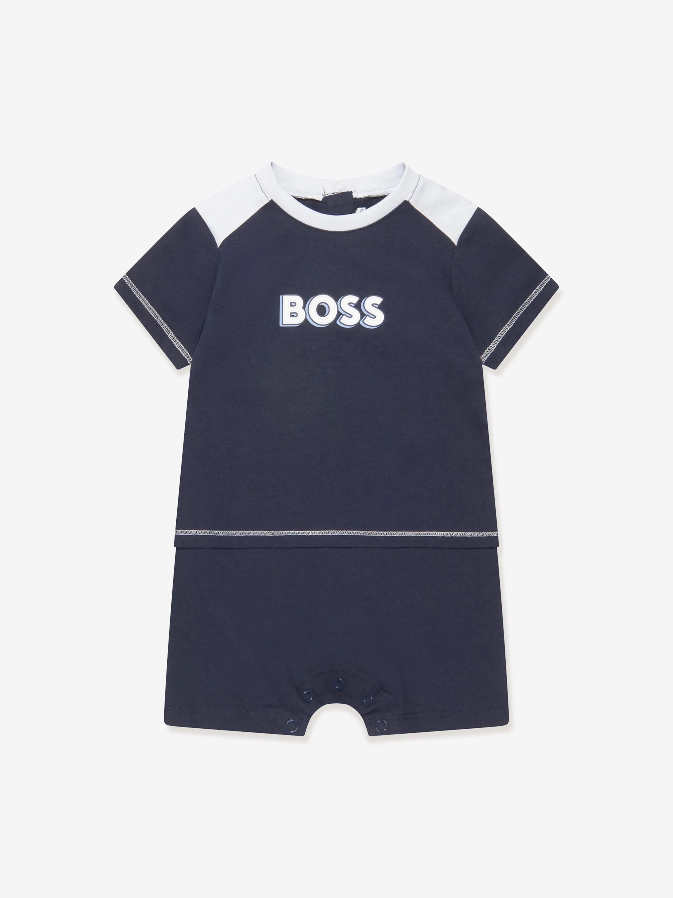 BOSS Baby Boys Organic Cotton Logo Romper in Navy