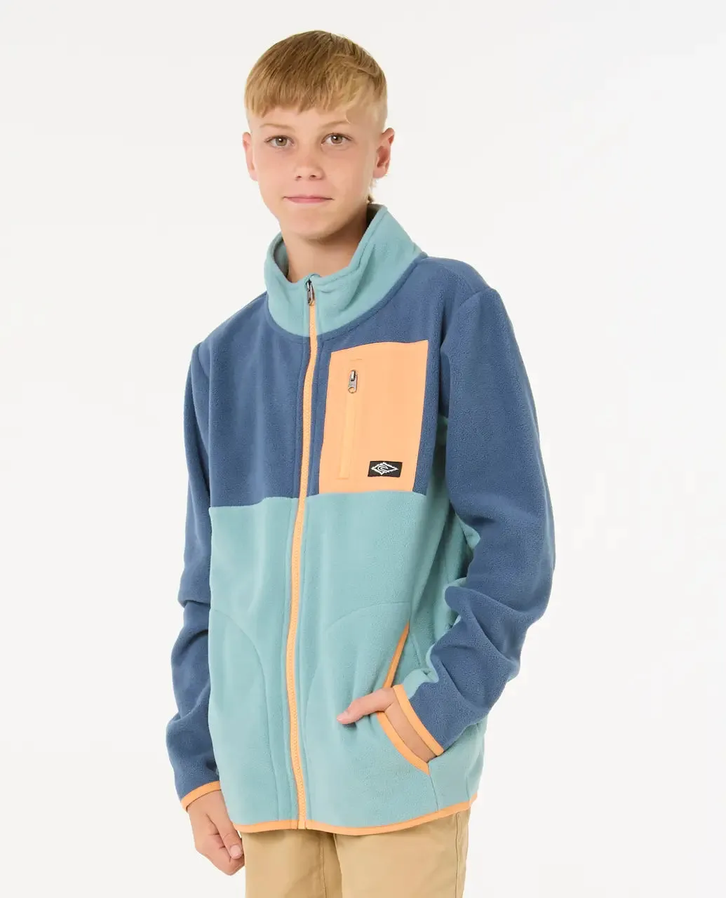 Boys Raw Energy Block Zip Fleece Jacket in Blue Lagoon