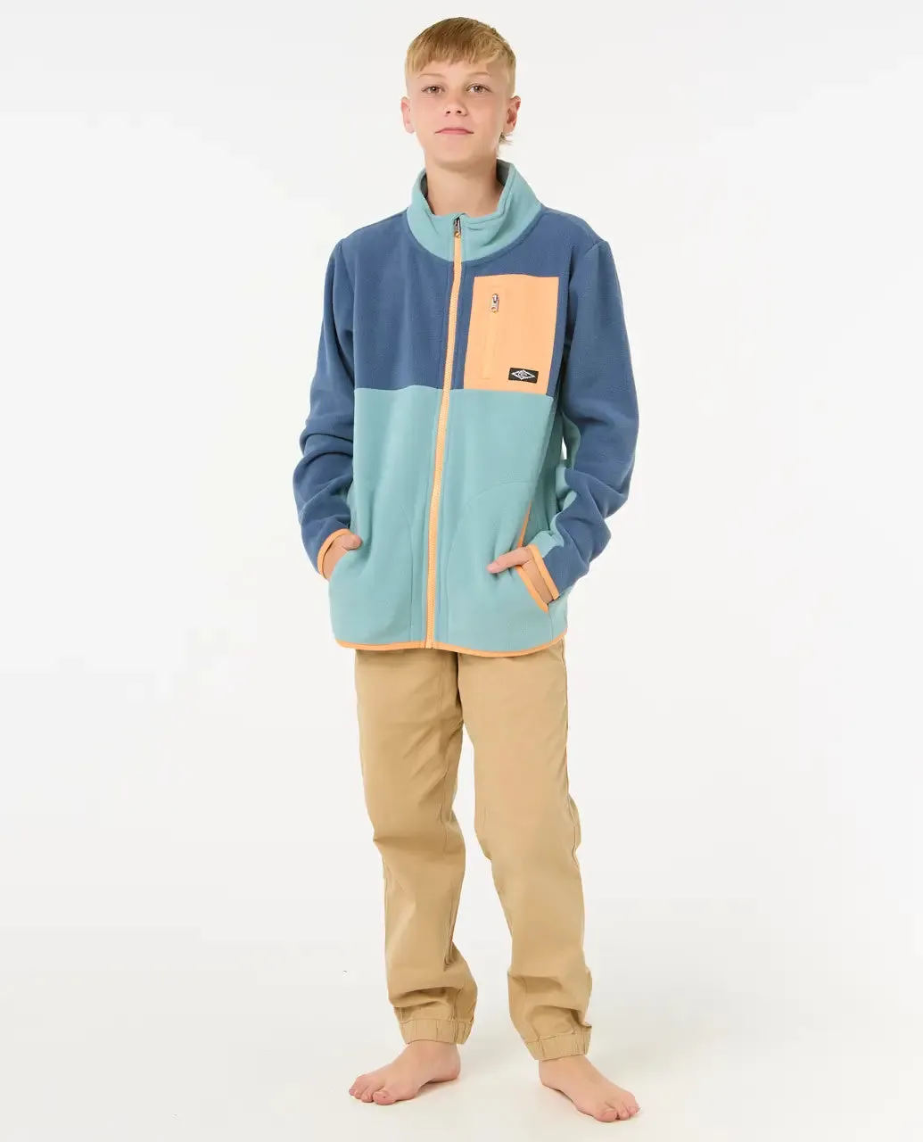 Boys Raw Energy Block Zip Fleece Jacket in Blue Lagoon