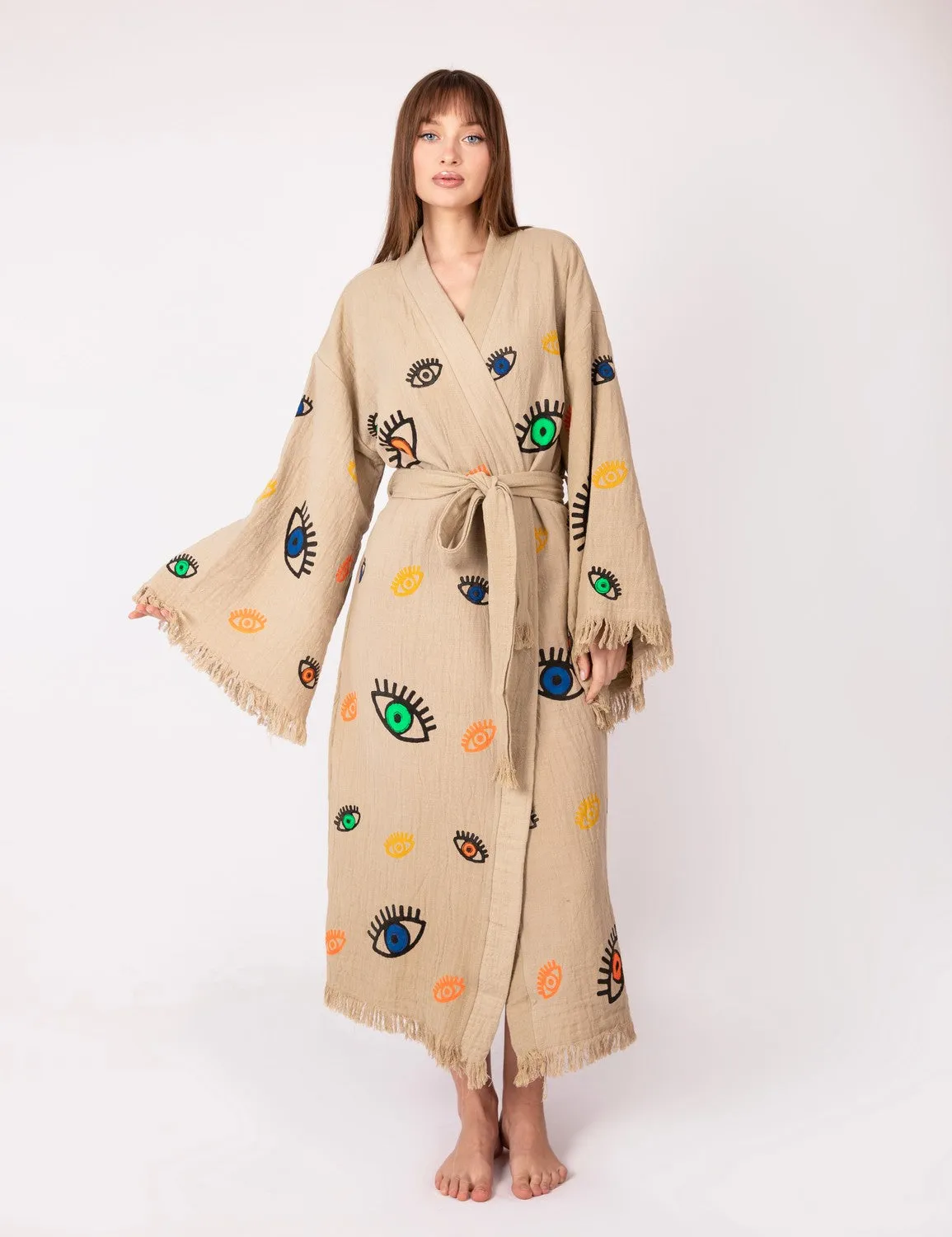 Brown Multi Evil Eye Kimono Robe