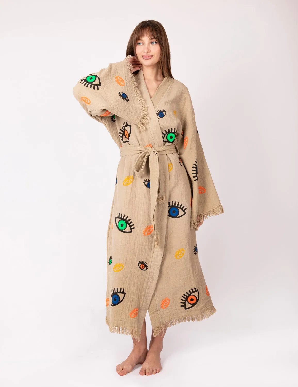 Brown Multi Evil Eye Kimono Robe