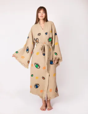 Brown Multi Evil Eye Kimono Robe