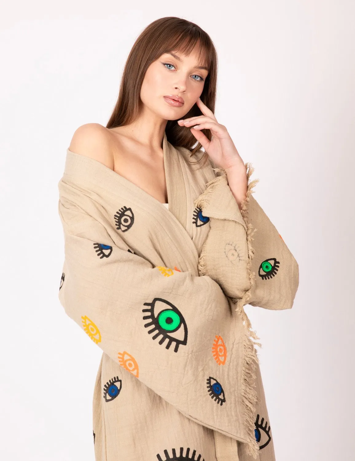 Brown Multi Evil Eye Kimono Robe