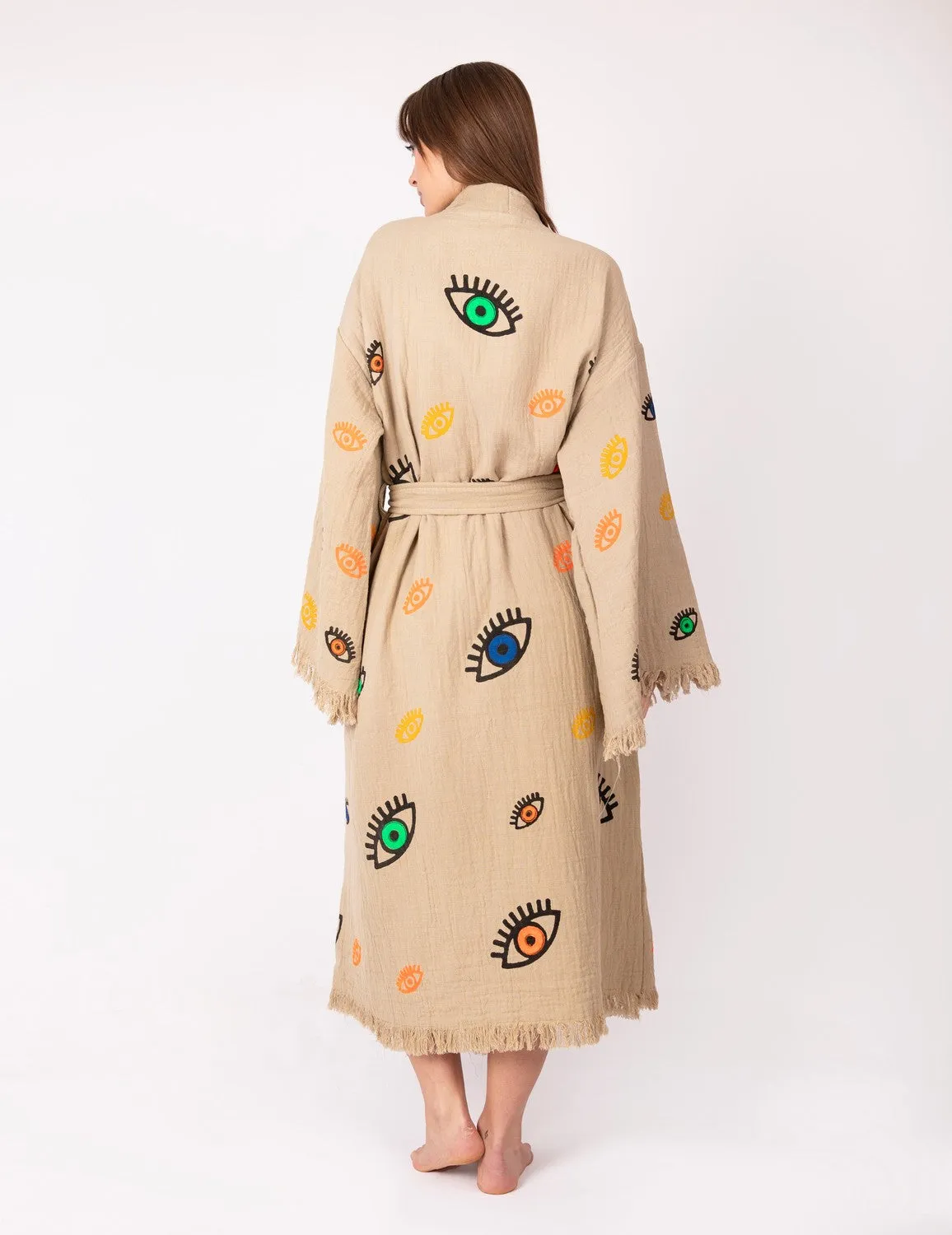 Brown Multi Evil Eye Kimono Robe