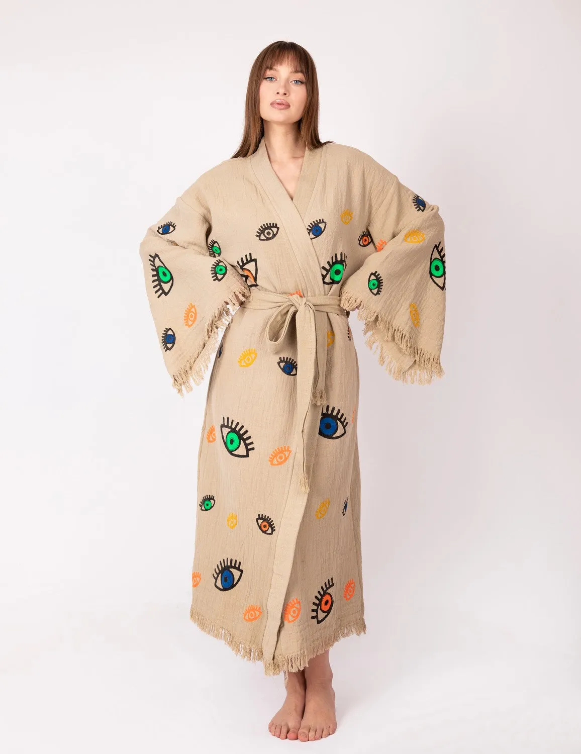 Brown Multi Evil Eye Kimono Robe