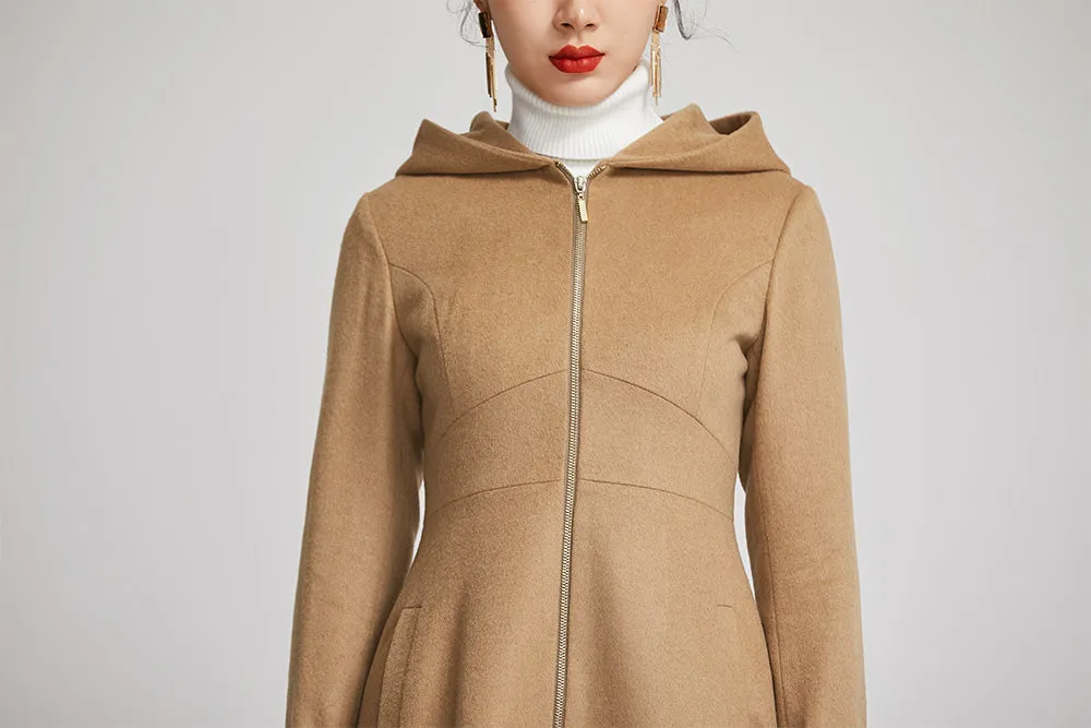 brown women long wool winter coat with single breasted 2255