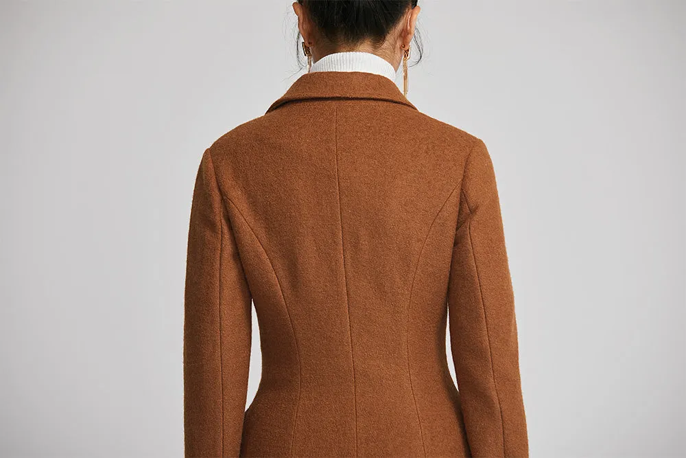 brown women winter long coat with single breasted and pockets 2254