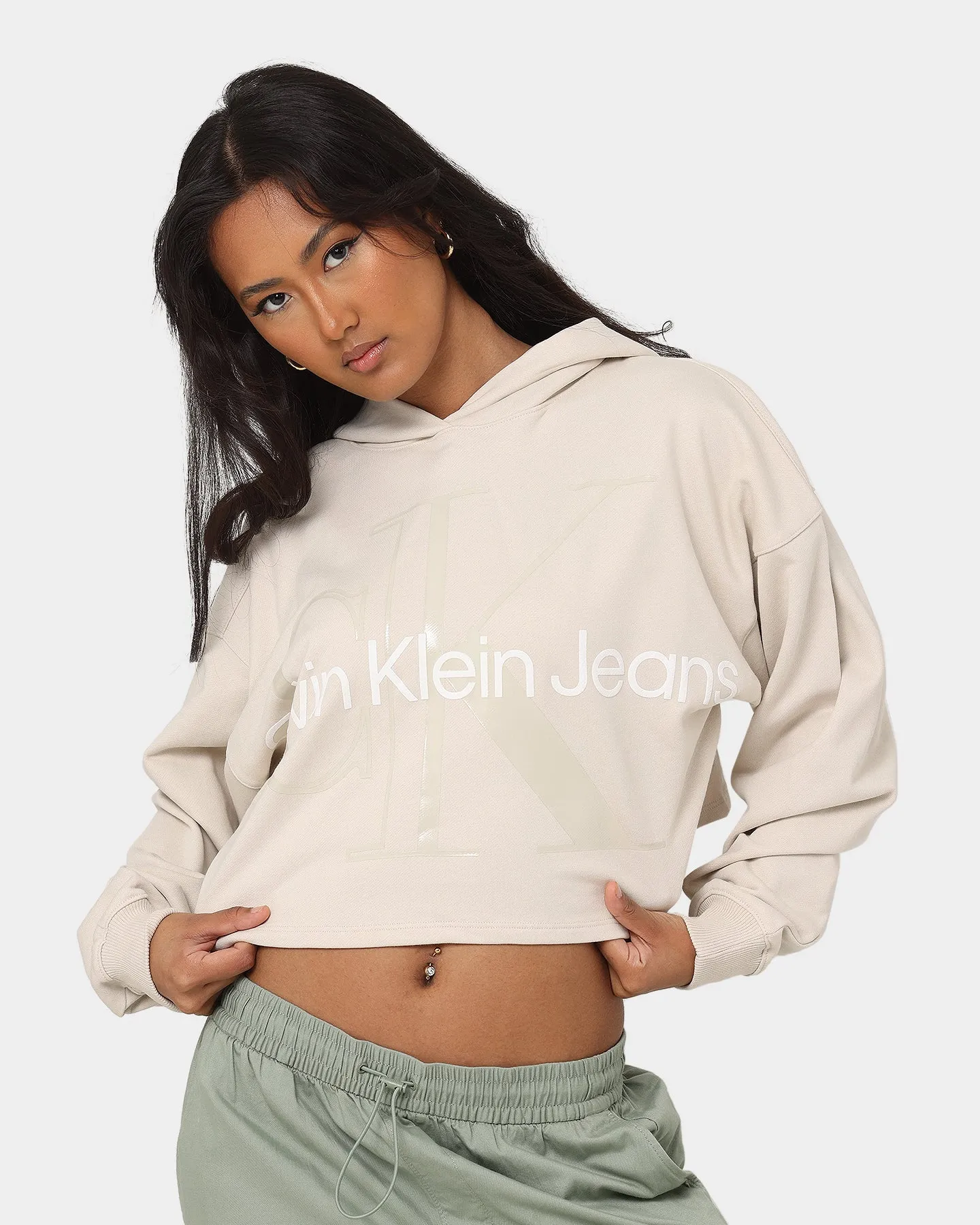 Calvin Klein Women's Glossy Monogram Hoodie Eggshell