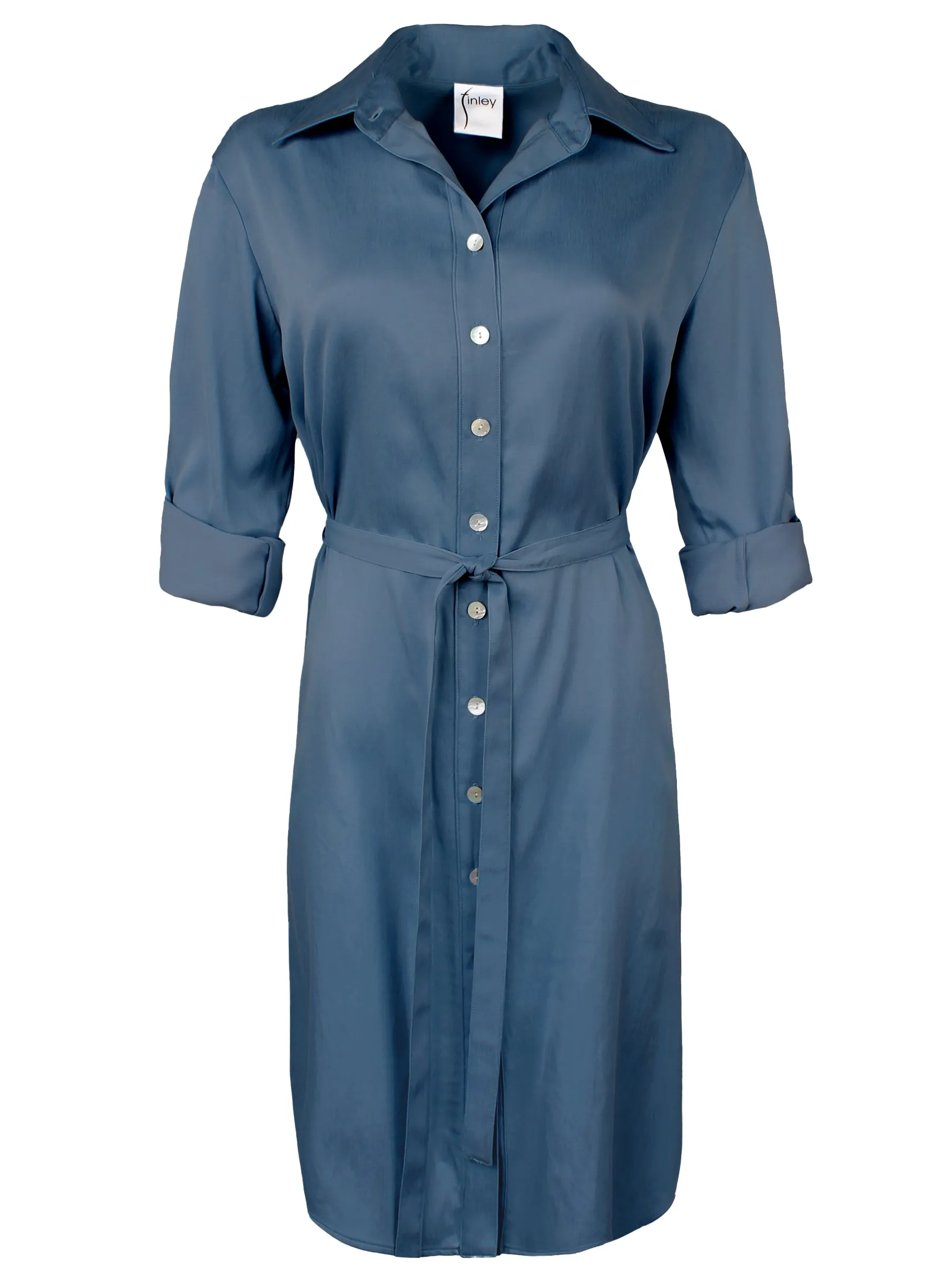 Carter Tie-Front Shirt Dress, Teal Cupro Cotton