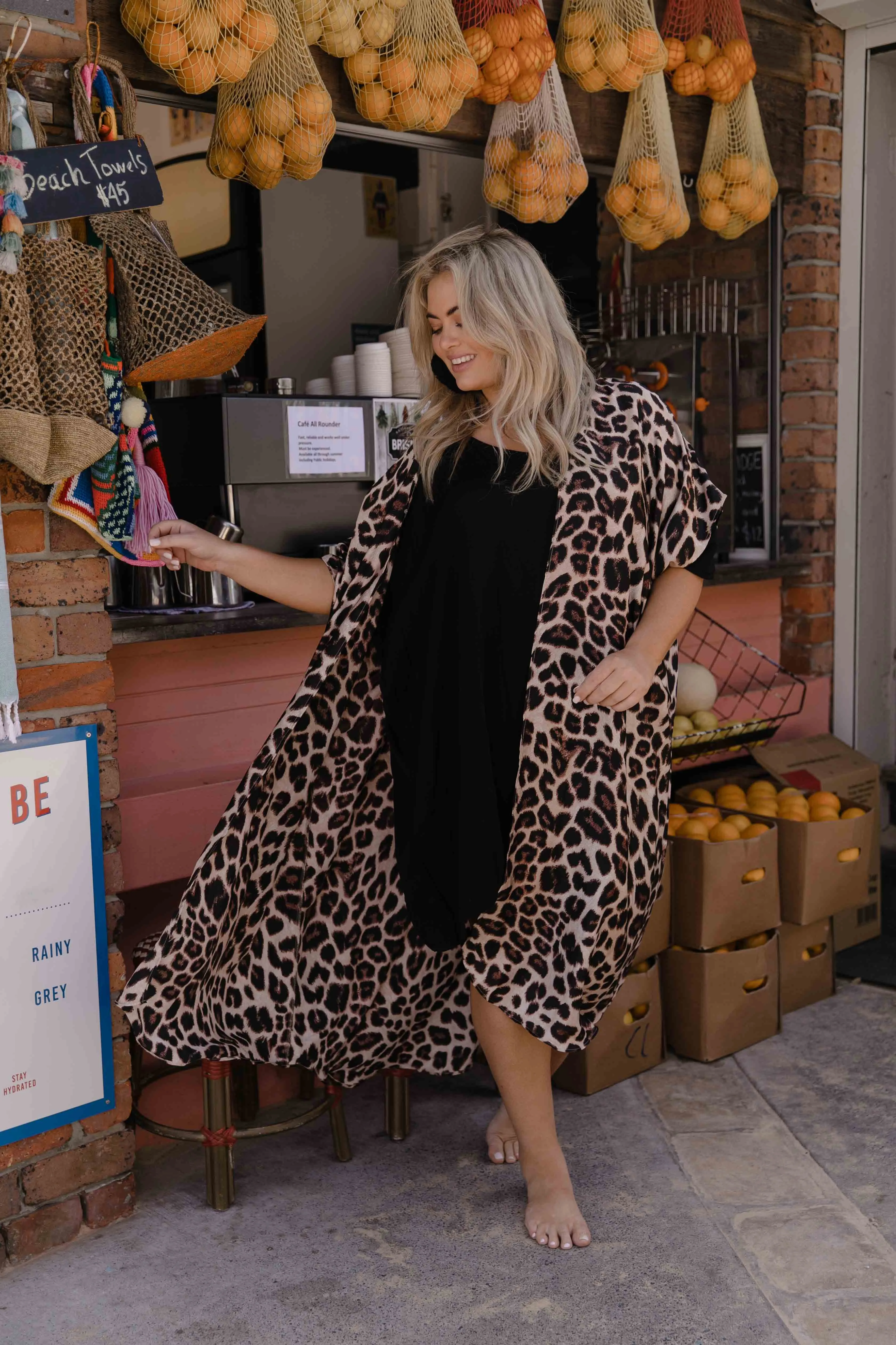 Chiara Silky Maxi Kimono in Leopard Print