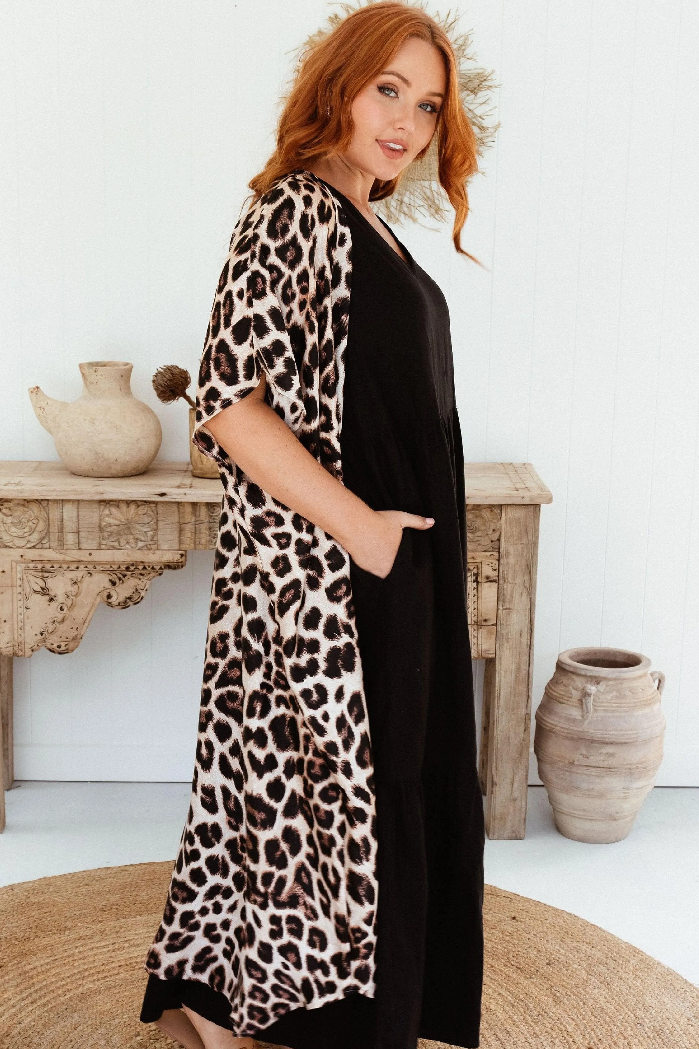 Chiara Silky Maxi Kimono in Leopard Print