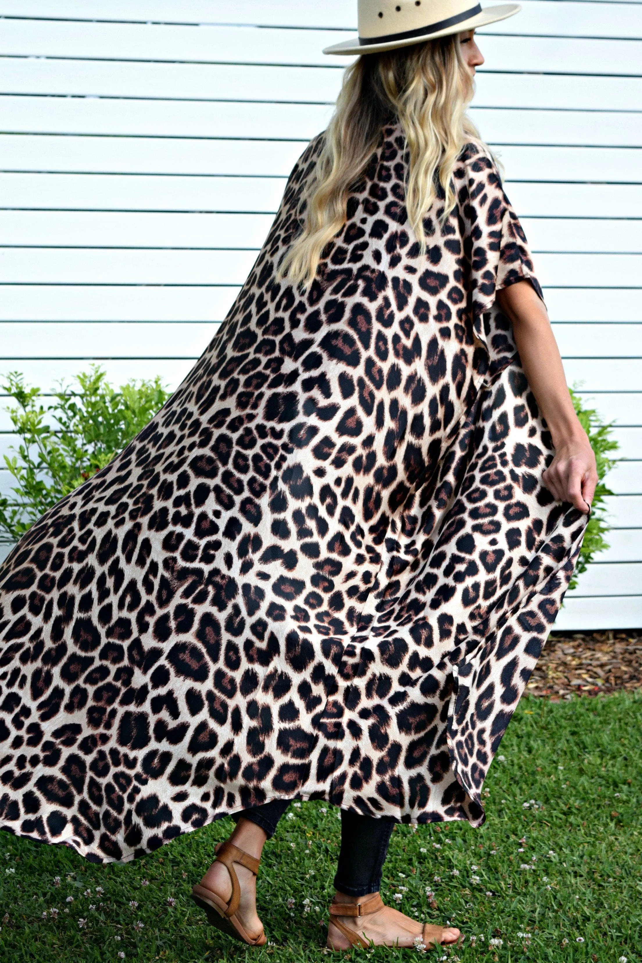 Chiara Silky Maxi Kimono in Leopard Print