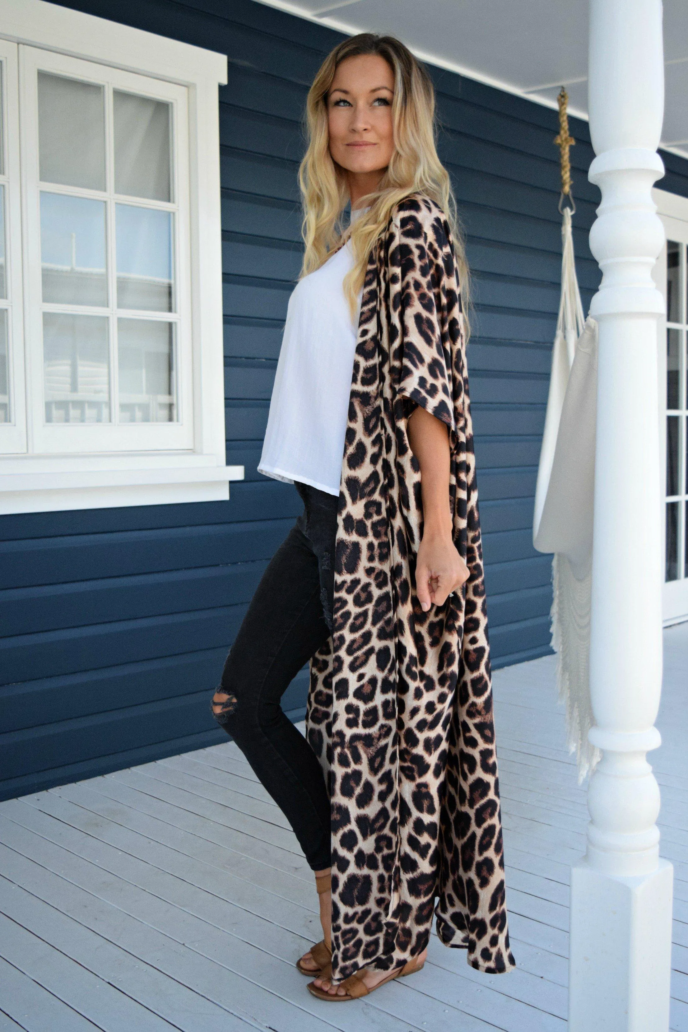 Chiara Silky Maxi Kimono in Leopard Print