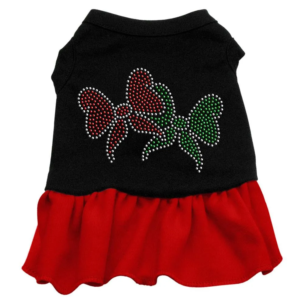 Christmas Bows Rhinestone Dress Black with Red XL (16)