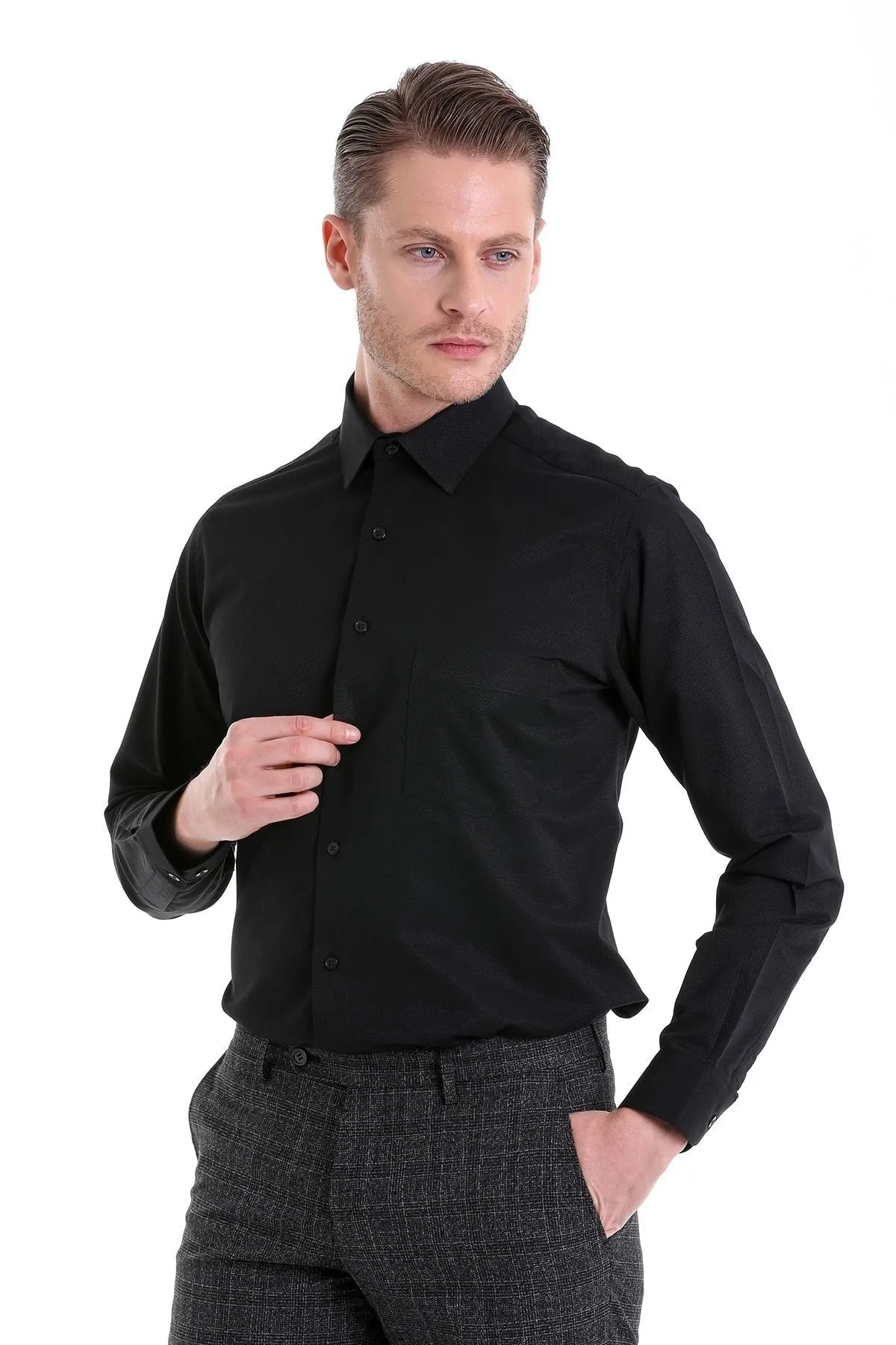 Classic Cotton Blend Black Dress Shirt