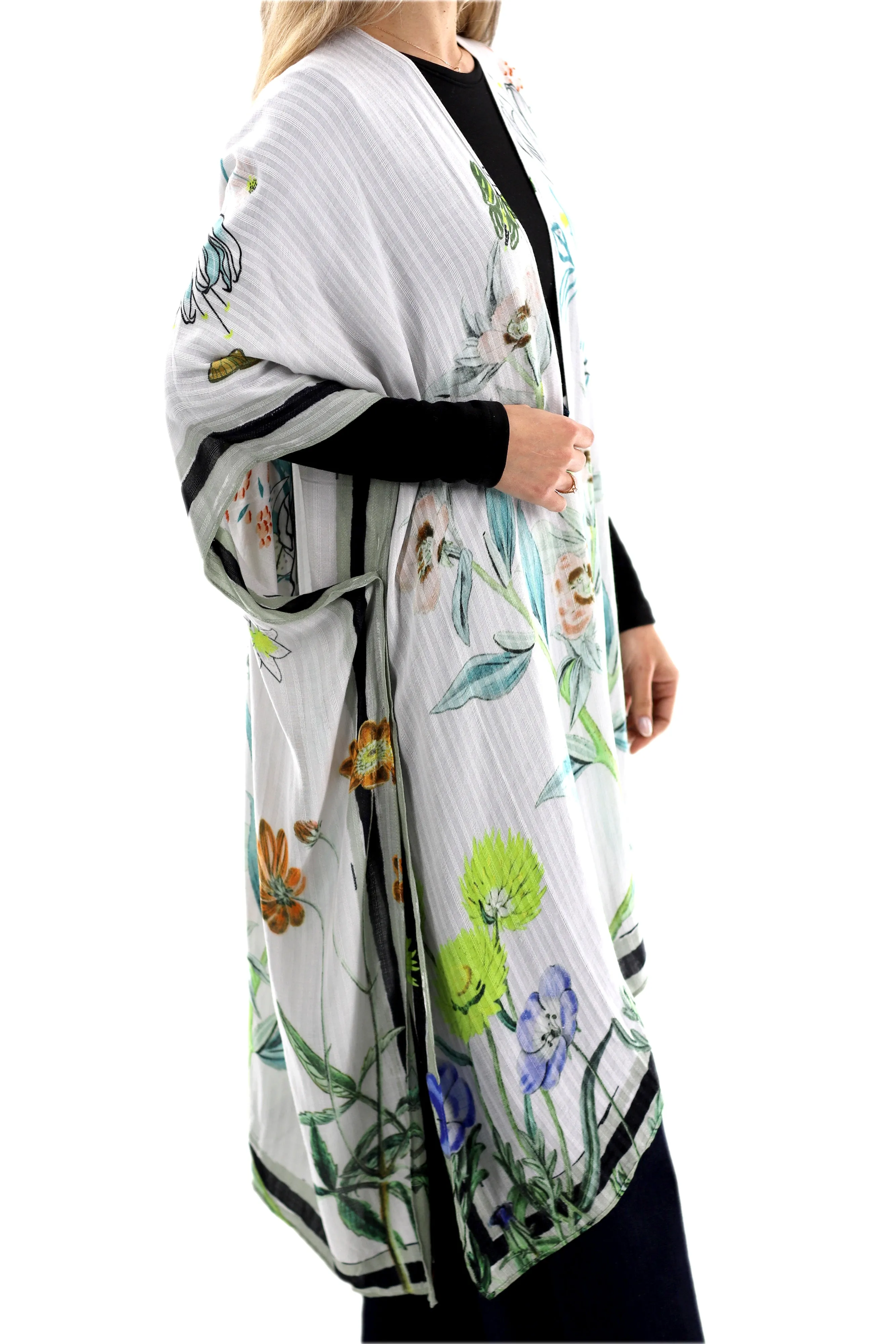 Classic Spring Kimono - Romanic Floral Green - One Size (40x75in)