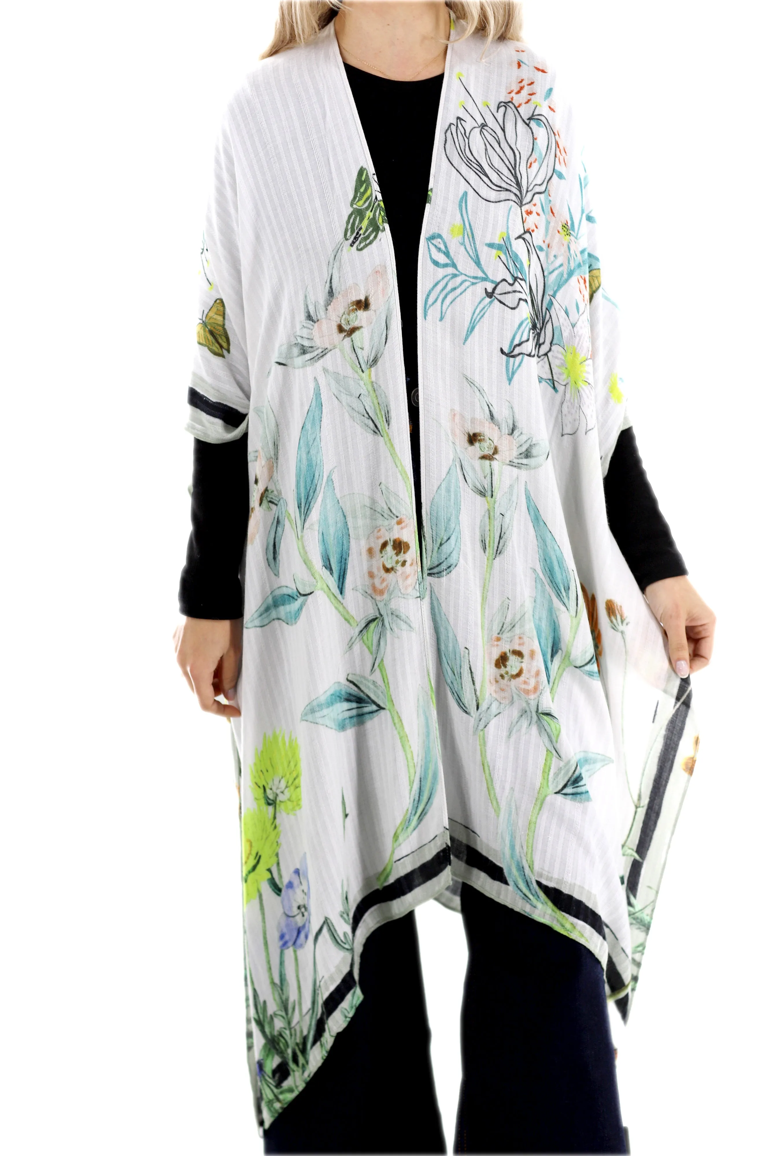 Classic Spring Kimono - Romanic Floral Green - One Size (40x75in)