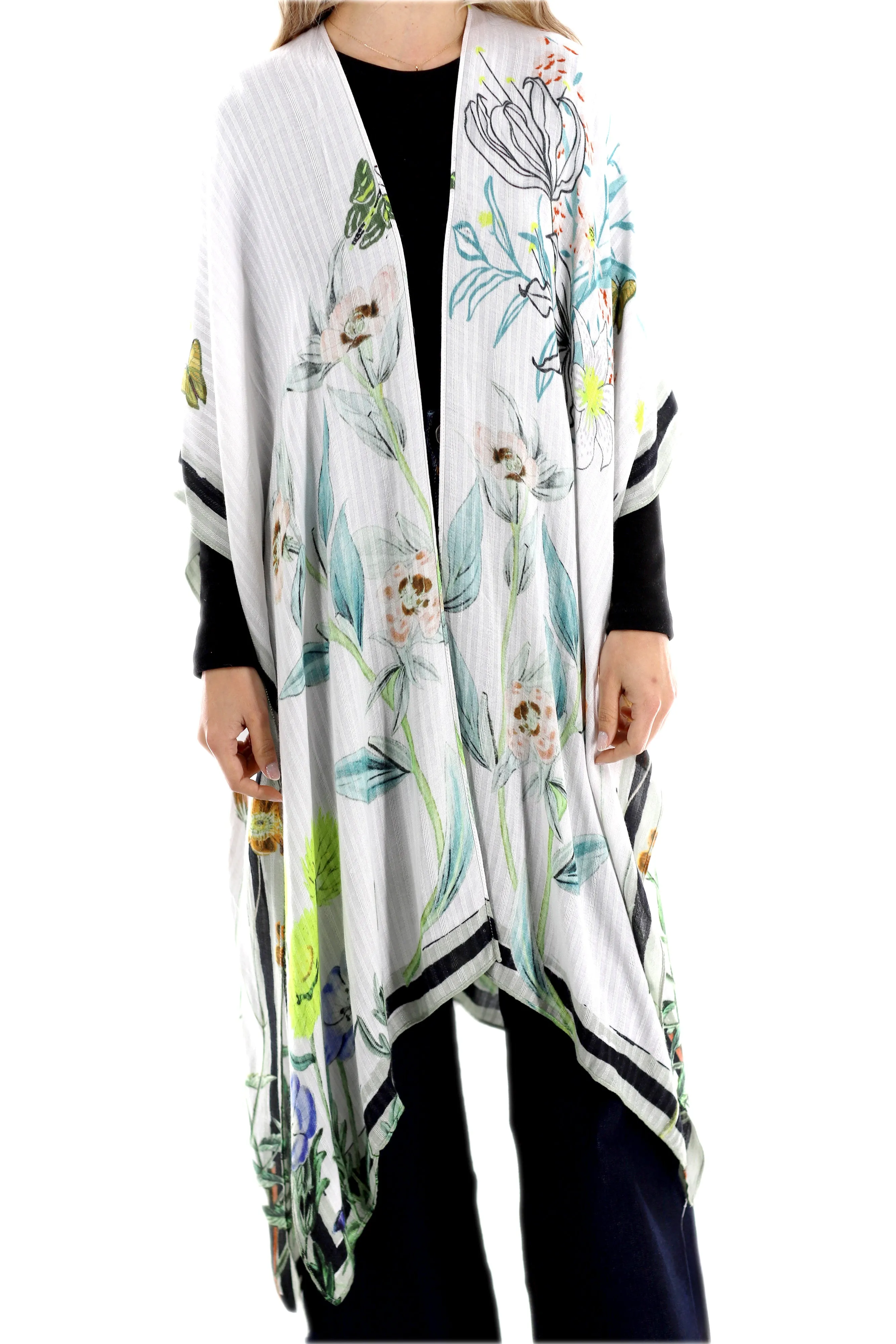 Classic Spring Kimono - Romanic Floral Green - One Size (40x75in)