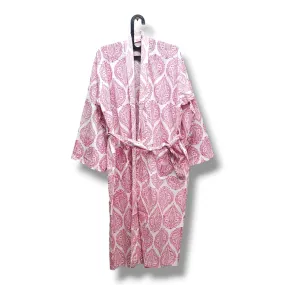 Cotton Hand Printed Kimono Robe Palladio Pink