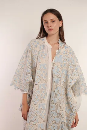 COTTTON LACE LIGHT BLUE FLOWER KIMONO