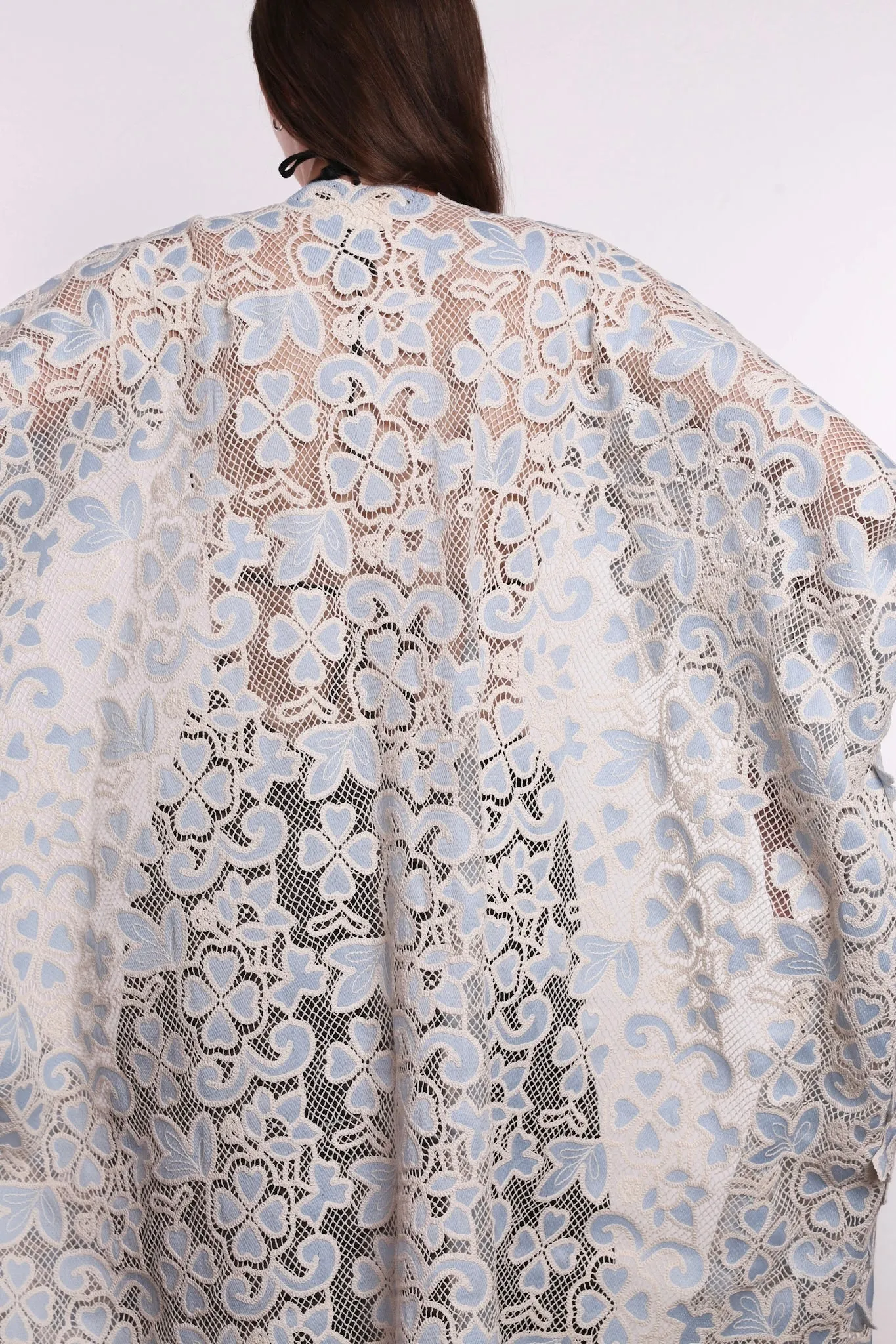 COTTTON LACE LIGHT BLUE FLOWER KIMONO