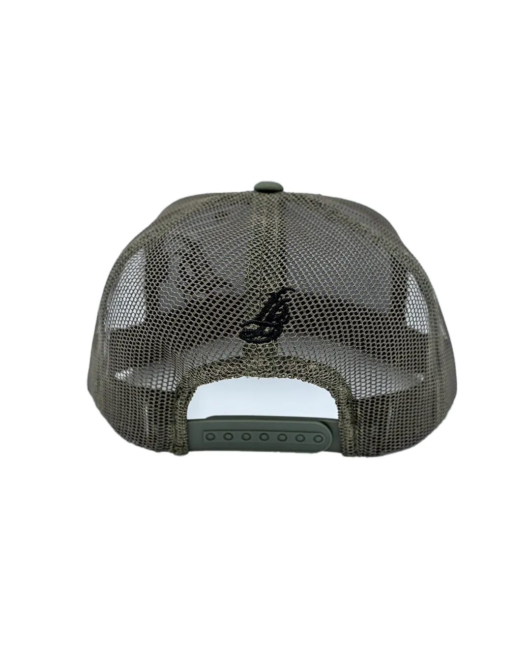 Cursive LB Black on Military Green Trucker Hat