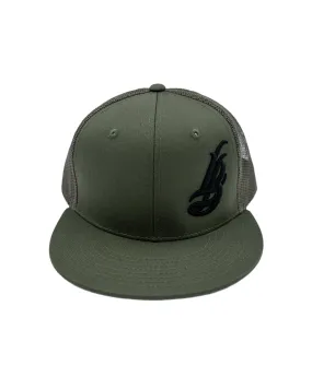 Cursive LB Black on Military Green Trucker Hat