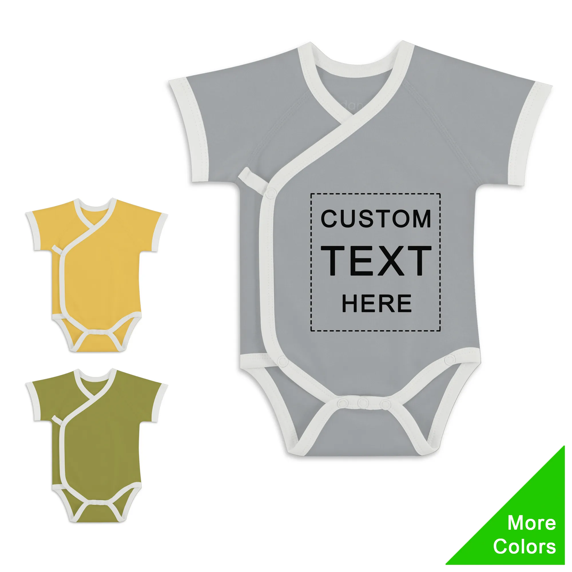 [Custom Text]  Endanzoo Organic Baby Kimono Bodysuit Short Sleeves