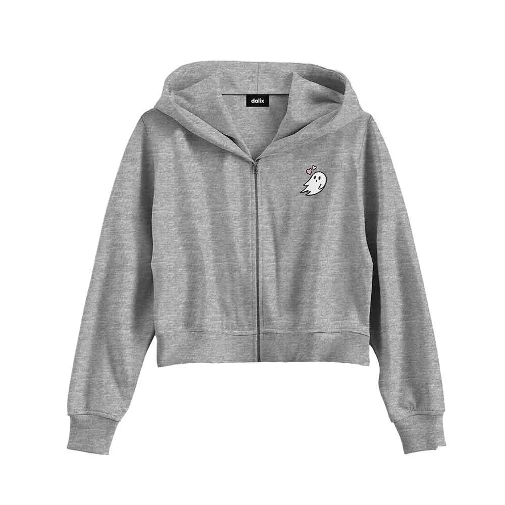 Dalix Heartly Ghost Cropped Zip Hoodie