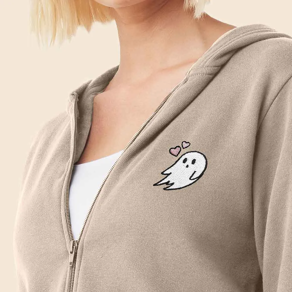 Dalix Heartly Ghost Cropped Zip Hoodie