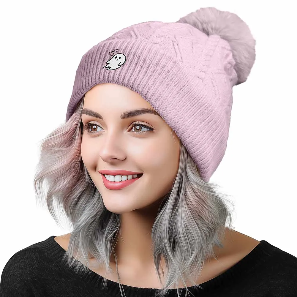 Dalix Heartly Ghost Pom Beanie